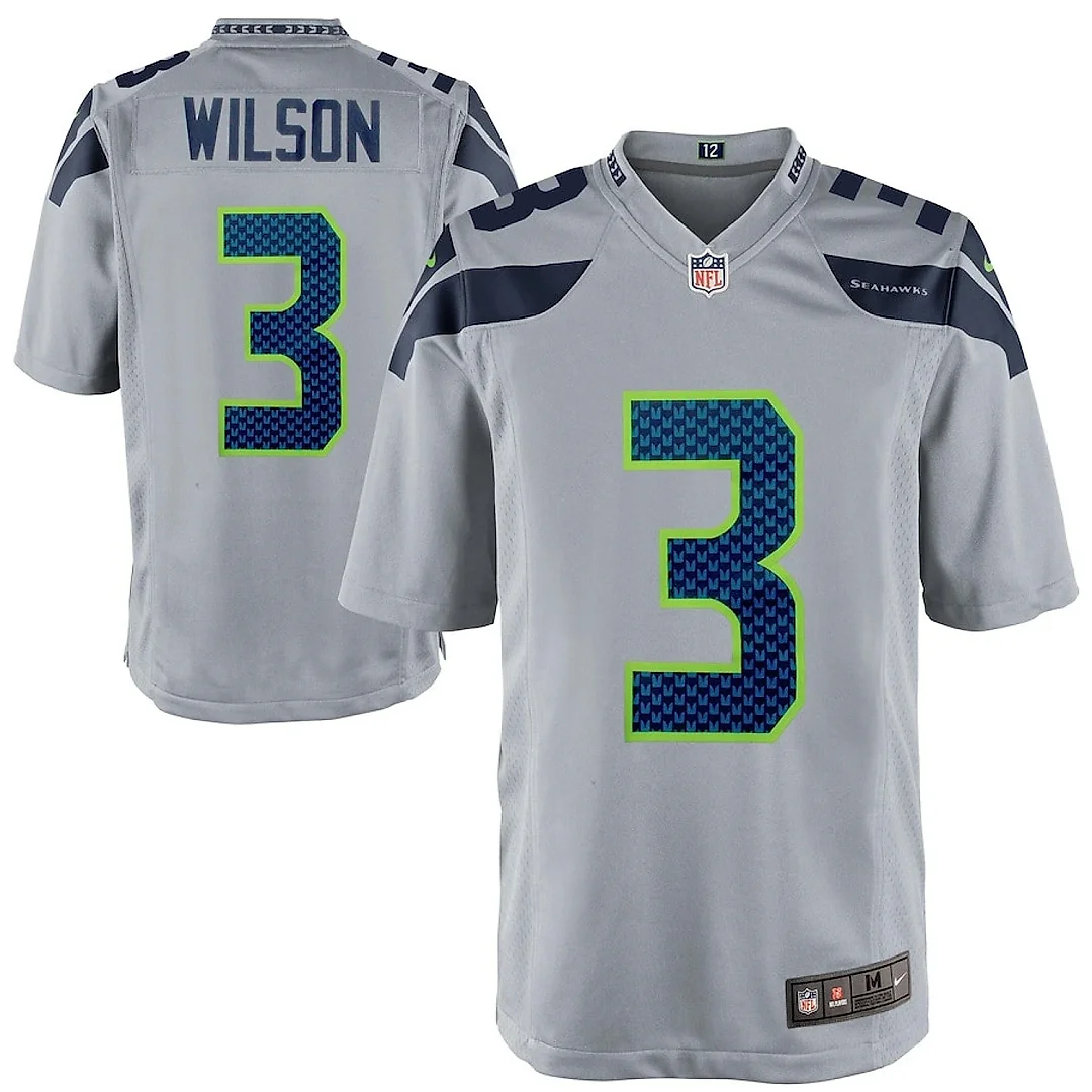 Zennovawear Russell Wilson 3 Seattle Seahawks Men Alternate Game Jersey - Gray