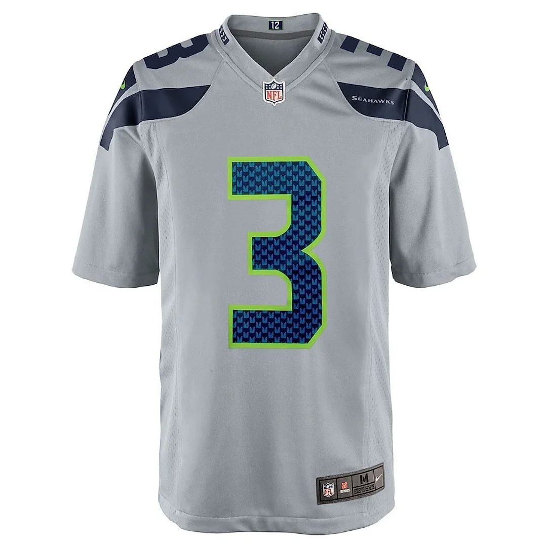 Zennovawear Russell Wilson 3 Seattle Seahawks Men Alternate Game Jersey - Gray