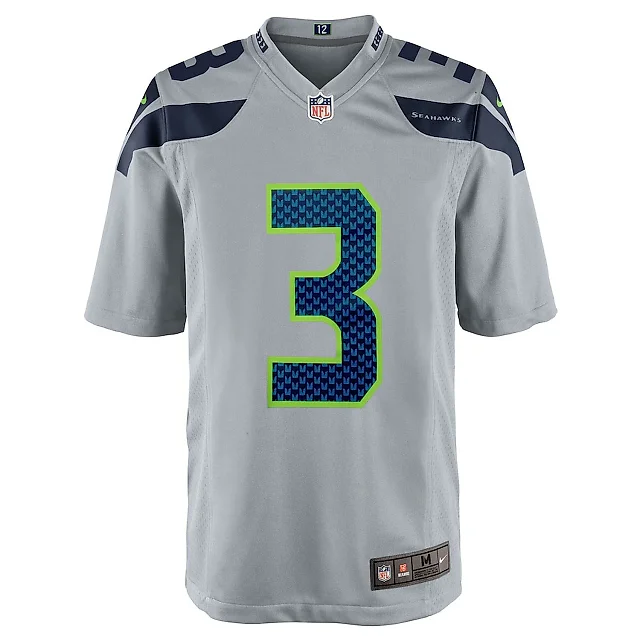 Zennovawear Russell Wilson 3 Seattle Seahawks Men Alternate Game Jersey - Gray