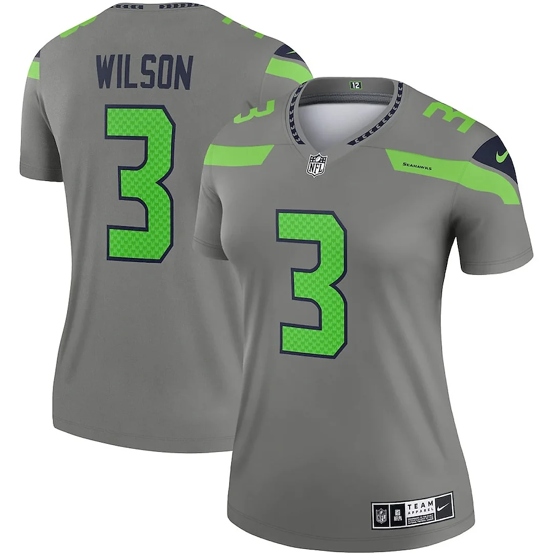 Zennovawear Russell Wilson 3 Seattle Seahawks Women Inverted Legend Jersey - Gray