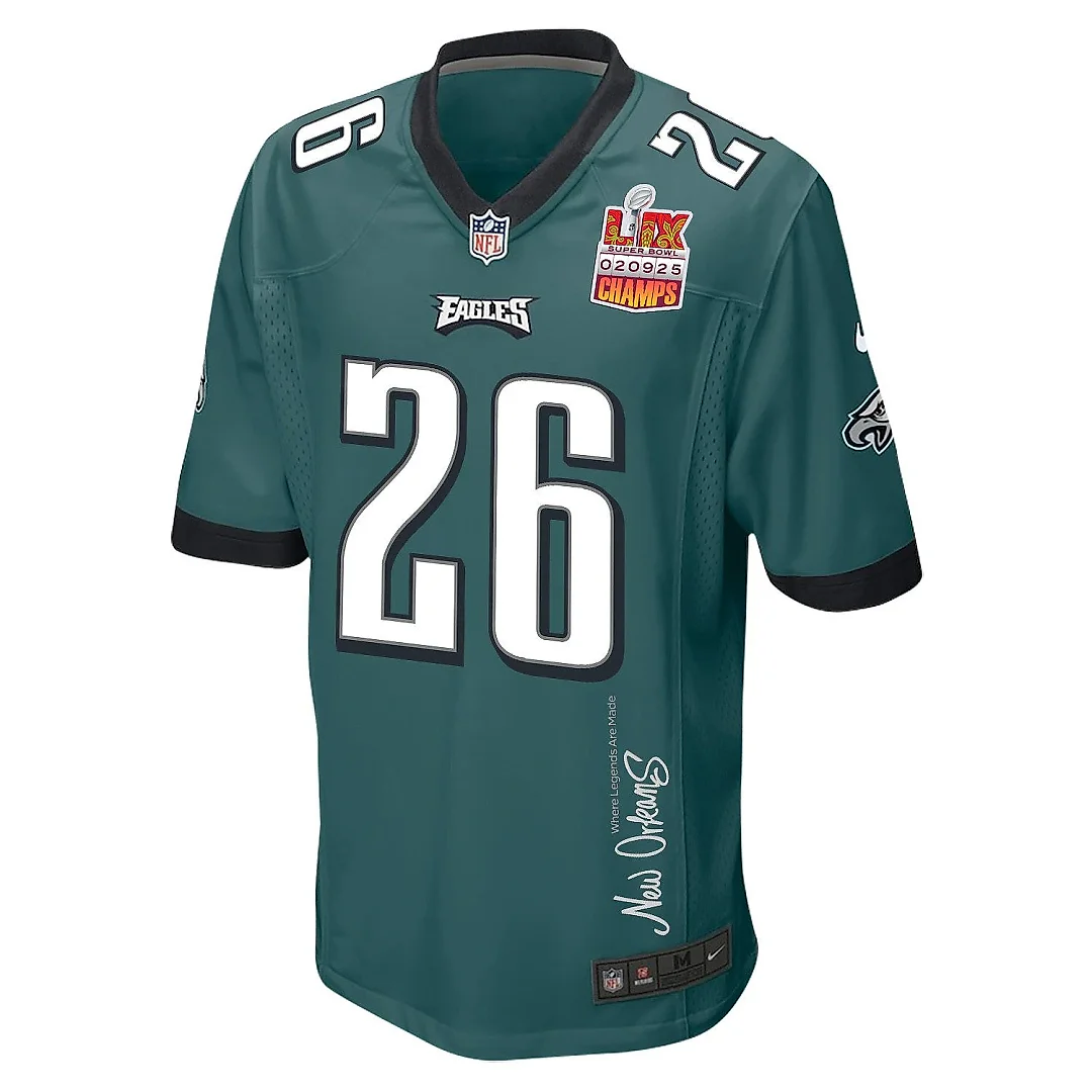 Zennovawear Saquon Barkley 26 Philadelphia Eagles Super Bowl LIX Champions Patch 'New Orleans - Where Legends Are Made' EMBROIDERED Game Men...