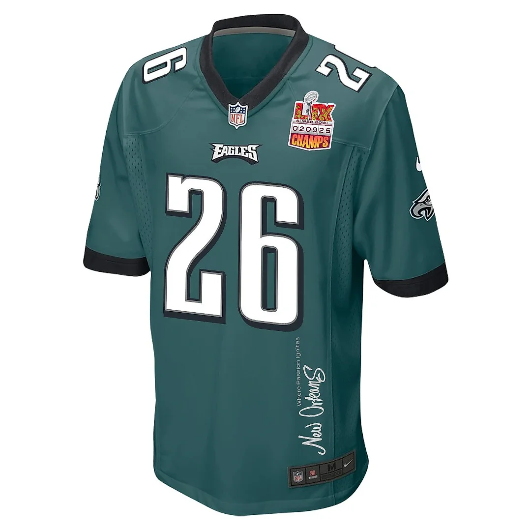 Zennovawear Saquon Barkley 26 Philadelphia Eagles Super Bowl LIX Champions Patch 'New Orleans - Where Passion Ignites' EMBROIDERED Game Men Jersey...