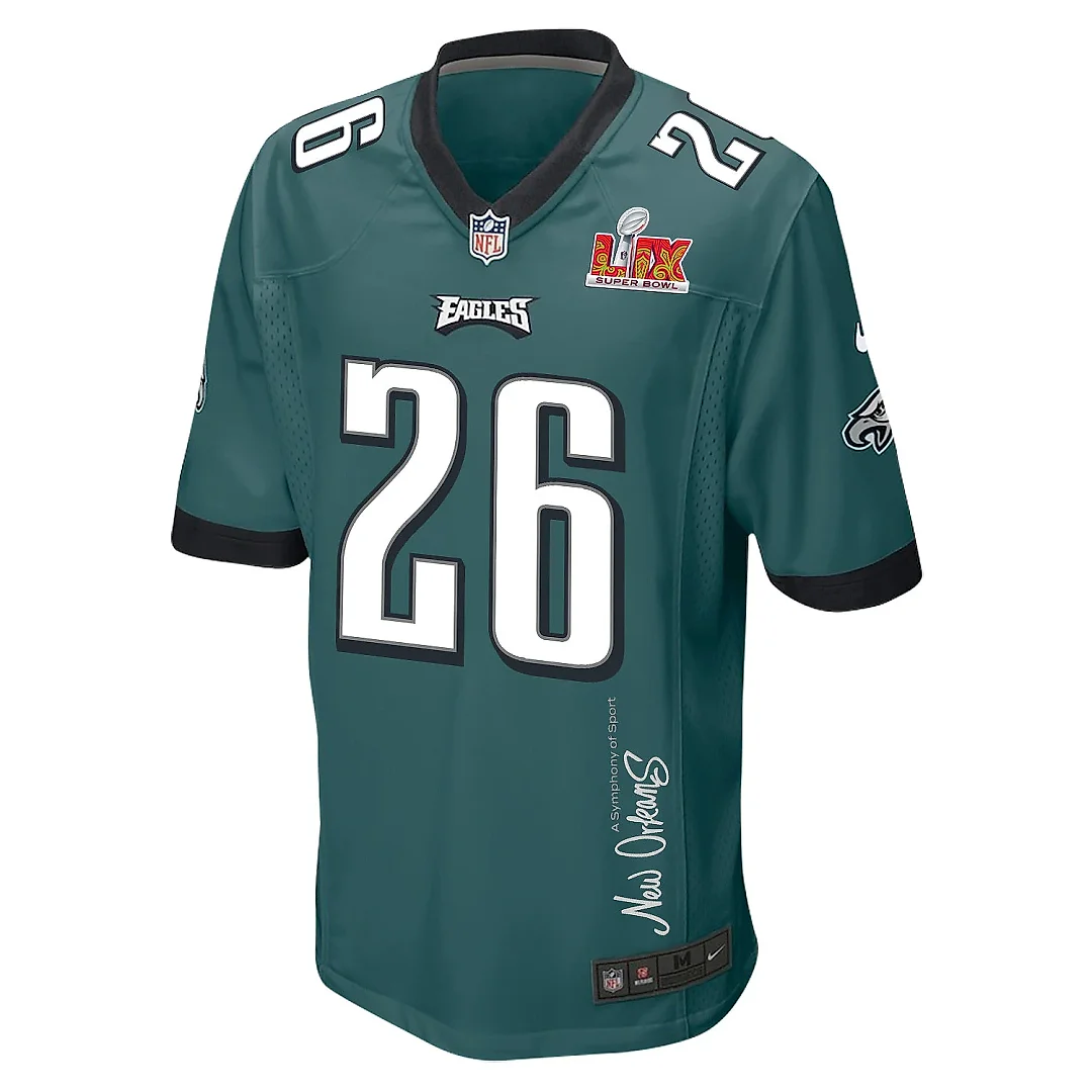 Zennovawear Saquon Barkley 26 Philadelphia Eagles Super Bowl LIX 'New Orleans - A Symphony of Sport' EMBROIDERED Game Men Jersey - Midnight Green