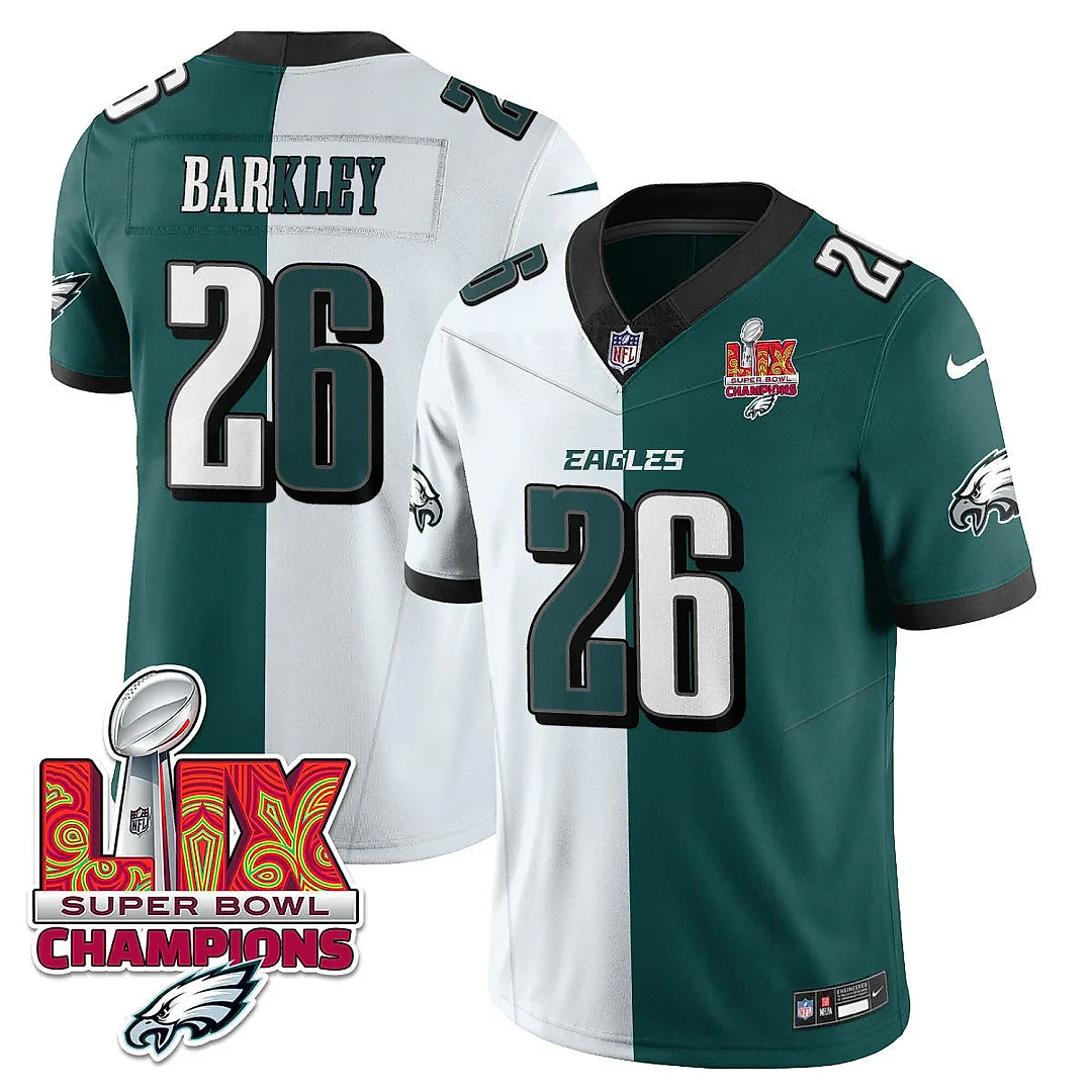 Zennovawear Saquon Barkley 26 Philadelphia Eagles Super Bowl LIX Champions Gold Vapor Limited Jersey - Split