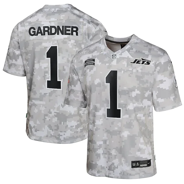 Zennovawear Sauce Gardner 1 New York Jets 2024 Salute to Service Game YOUTH Jersey - Arctic Camo