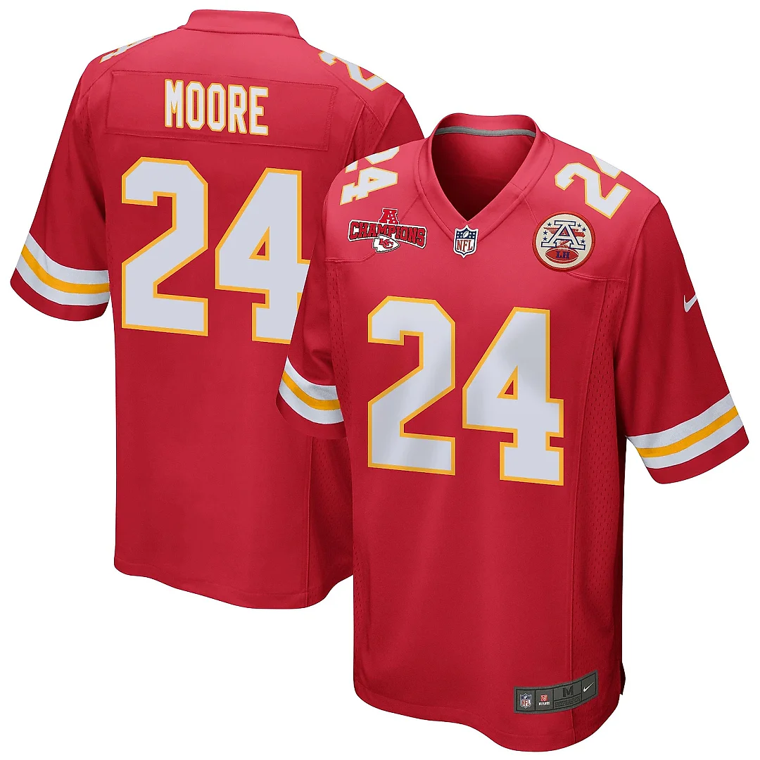 Zennovawear Skyy Moore 24 Kansas City Chiefs AFC Champions Patch Game Men Jersey - Red