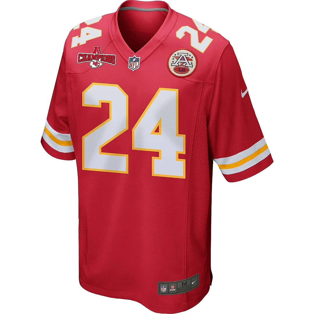 Zennovawear Skyy Moore 24 Kansas City Chiefs AFC Champions Patch Game Men Jersey - Red