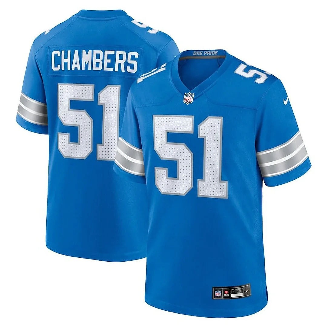 Zennovawear Steele Chambers 51 Detroit Lions Game Men Jersey - Blue