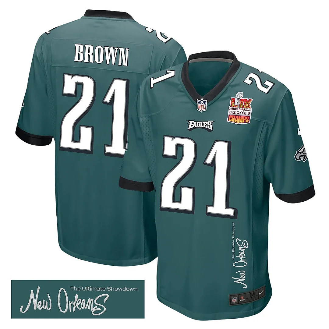 Zennovawear Sydney Brown 21 Philadelphia Eagles Super Bowl LIX Champions Patch 'New Orleans - The Ultimate Showdown' EMBROIDERED Game Men Jersey...