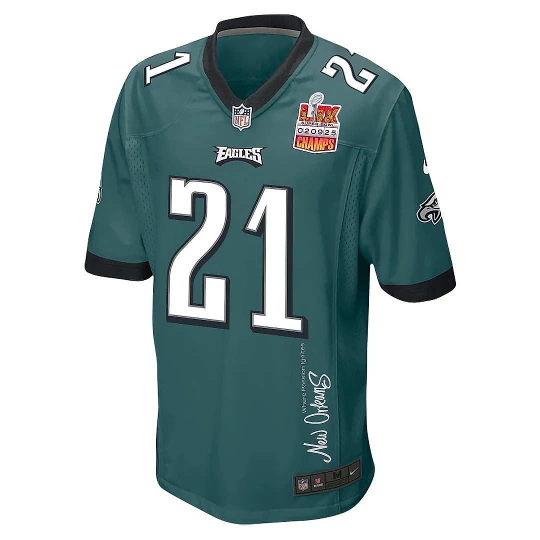 Zennovawear Sydney Brown 21 Philadelphia Eagles Super Bowl LIX Champions Patch 'New Orleans - Where Passion Ignites' EMBROIDERED Game Men Jersey...