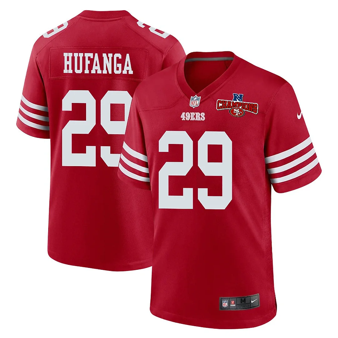 Zennovawear Talanoa Hufanga 29 San Francisco 49ers NFC Champions Patch Game Men Jersey - Scarlet