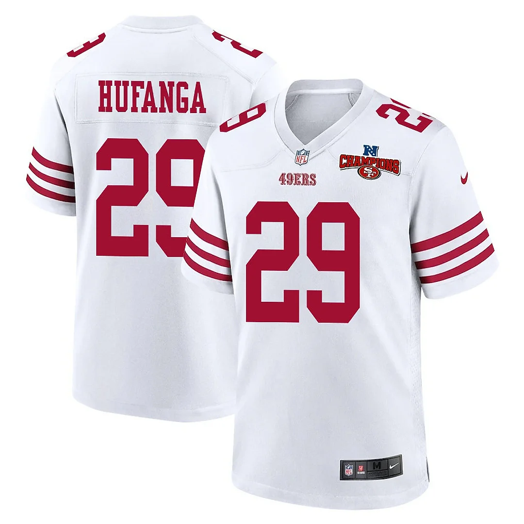 Zennovawear Talanoa Hufanga 29 San Francisco 49ers NFC Champions Patch Game Men Jersey - White