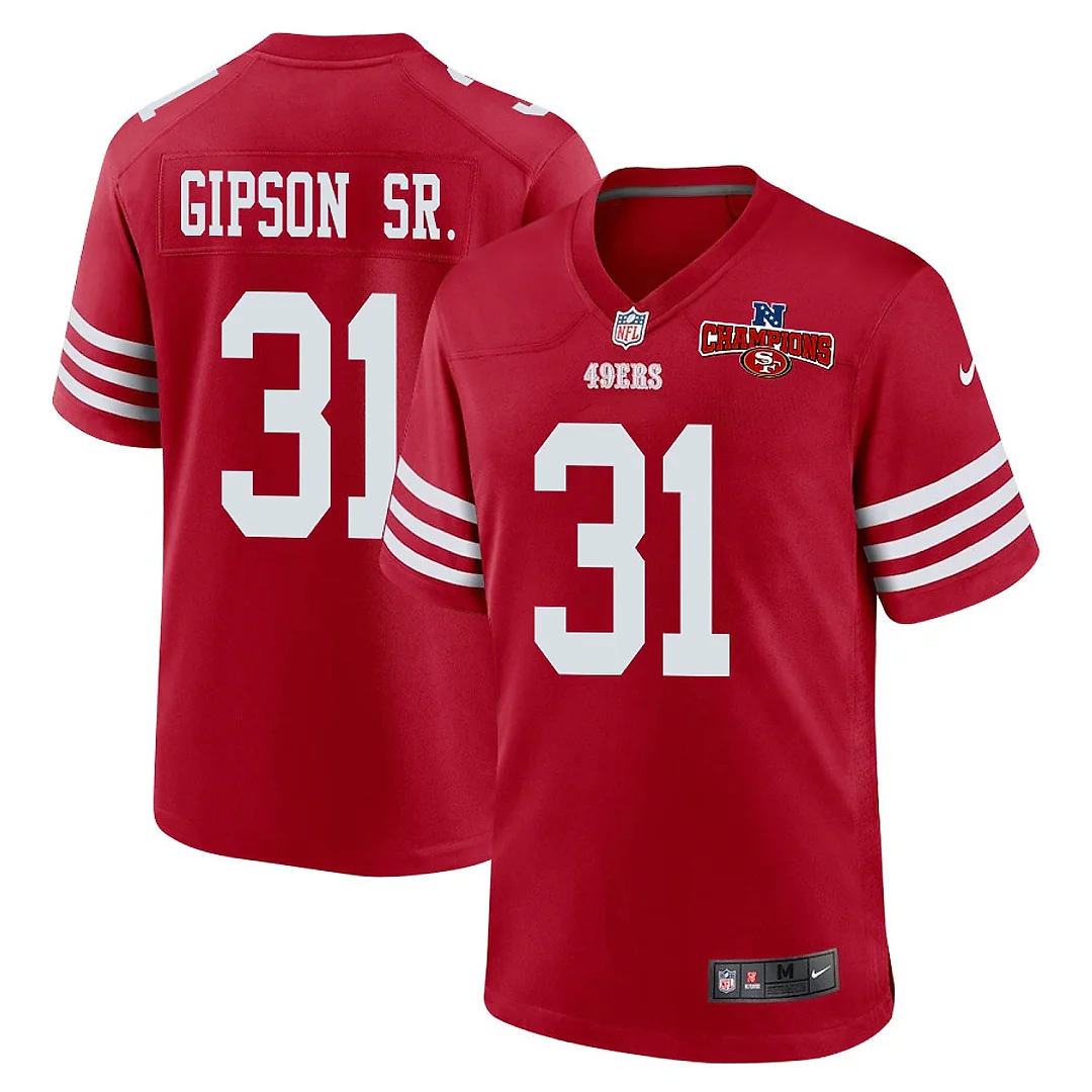 Zennovawear Tashaun Gipson Sr. 31 San Francisco 49ers NFC Champions Patch Game Men Jersey - Scarlet