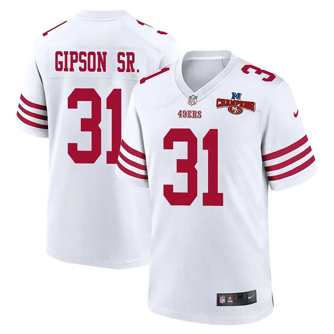 Zennovawear Tashaun Gipson Sr. 31 San Francisco 49ers NFC Champions Patch Game Men Jersey - White