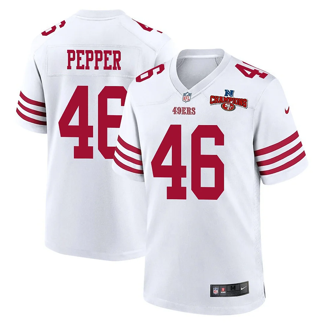 Zennovawear Taybor Pepper 46 San Francisco 49ers NFC Champions Patch Game Men Jersey - White