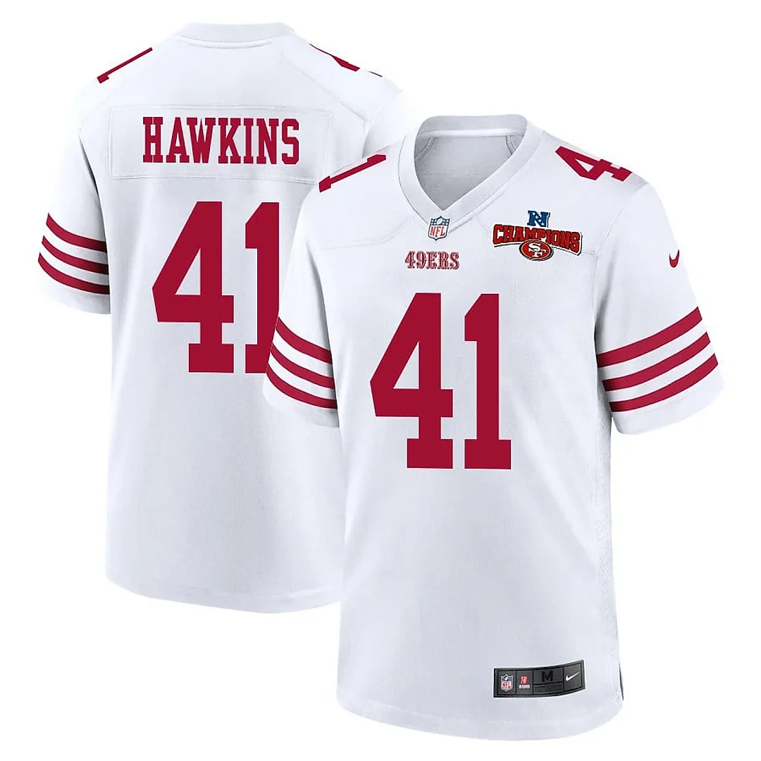 Zennovawear Tayler Hawkins 41 San Francisco 49ers NFC Champions Patch Game Men Jersey - White