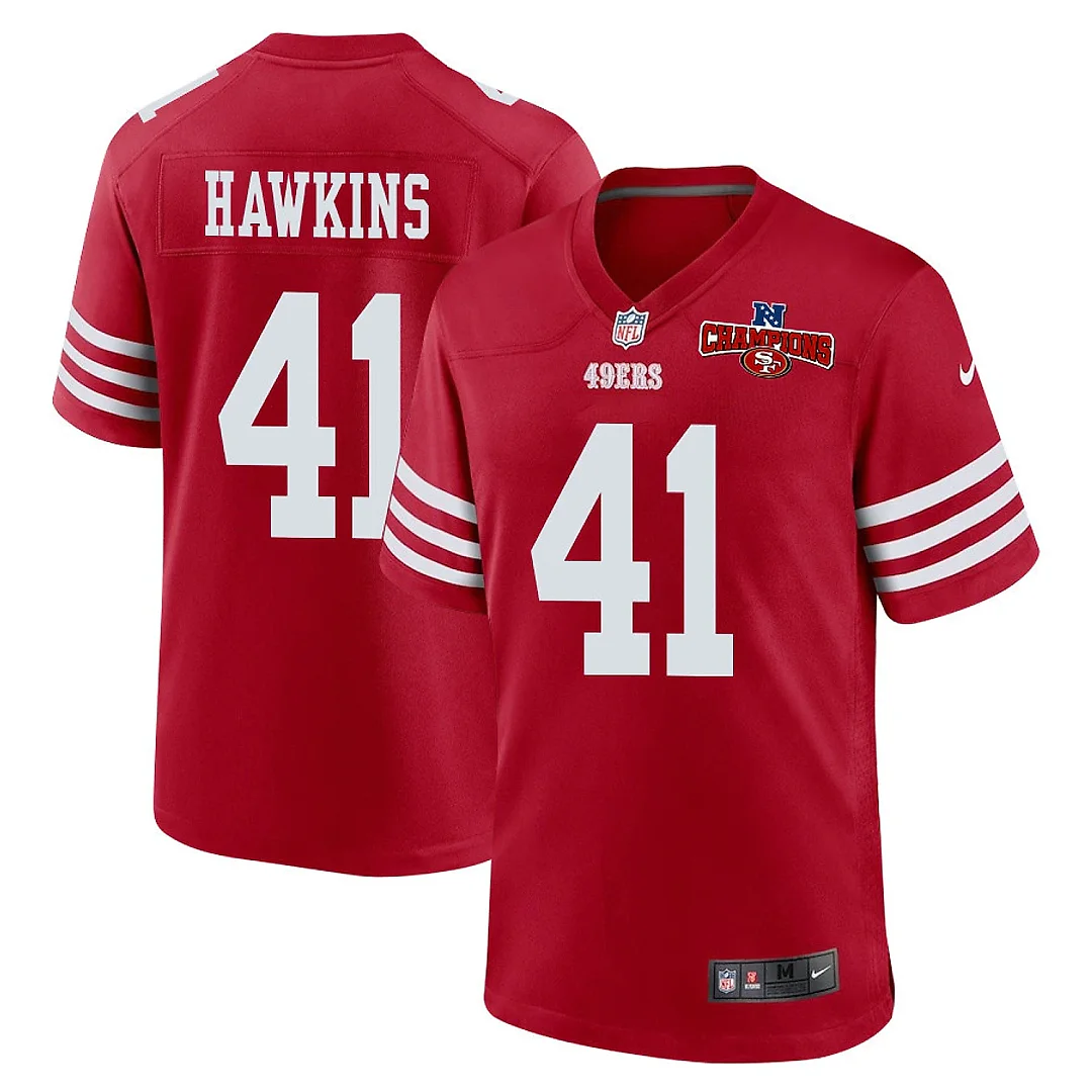 Zennovawear Tayler Hawkins 41 San Francisco 49ers NFC Champions Patch Game Men Jersey - Scarlet