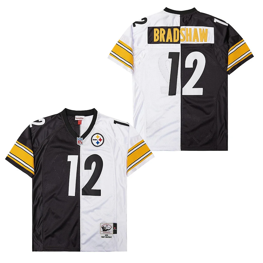Zennovawear Terry Bradshaw 12 Pittsburgh Steelers Two-Toned Retro Throwback Men Jersey - Black/White