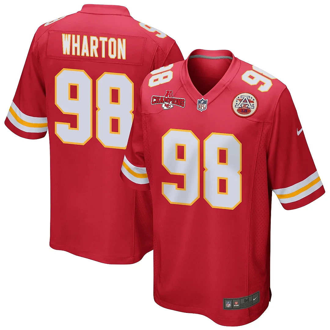 Zennovawear Tershawn Wharton 98 Kansas City Chiefs AFC Champions Patch Game Men Jersey - Red