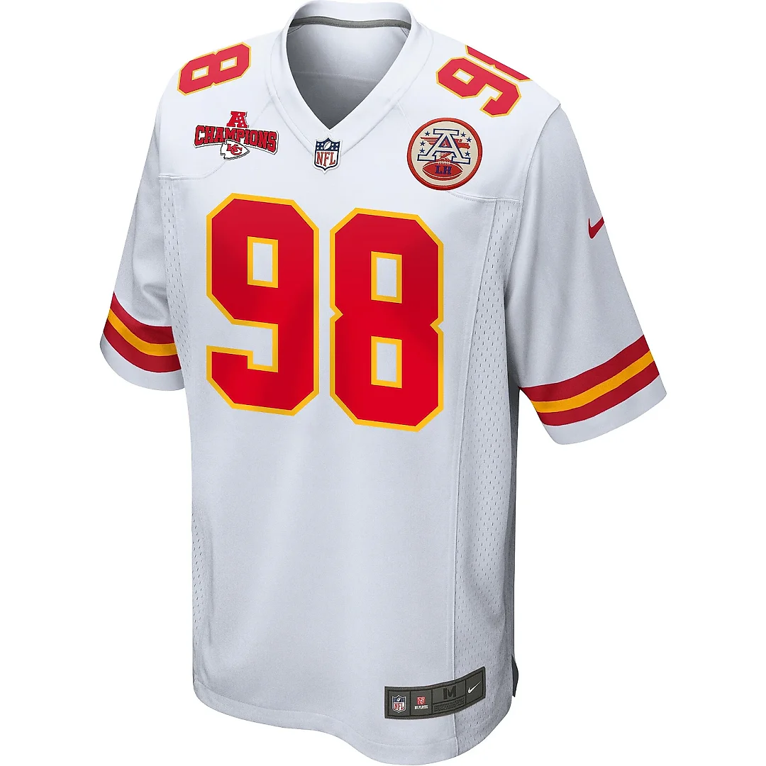 Zennovawear Tershawn Wharton 98 Kansas City Chiefs AFC Champions Patch Game Men Jersey - White
