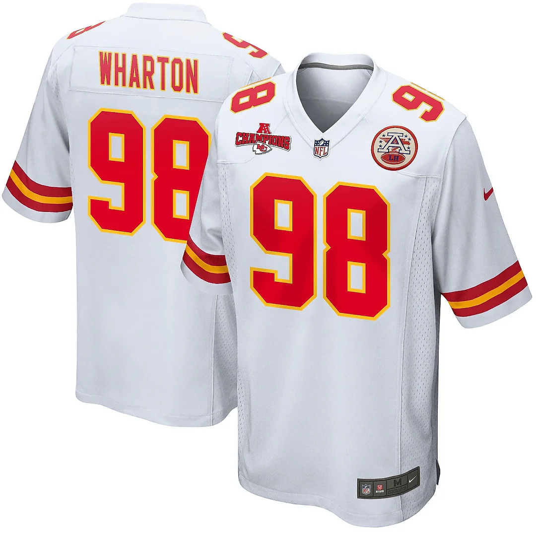 Zennovawear Tershawn Wharton 98 Kansas City Chiefs AFC Champions Patch Game Men Jersey - White
