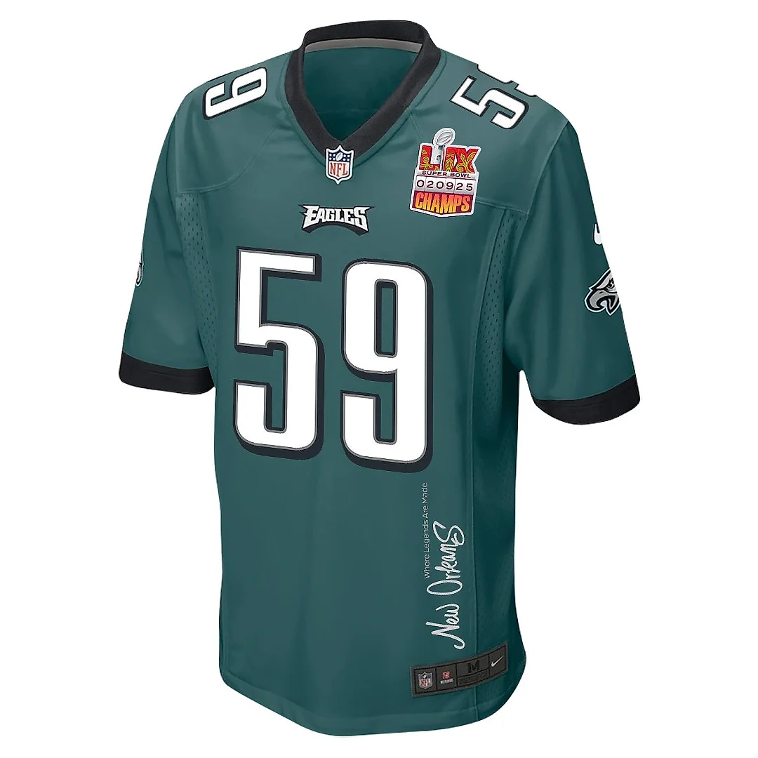 Zennovawear Thomas Booker IV 59 Philadelphia Eagles Super Bowl LIX Champions Patch 'New Orleans - Where Legends Are Made' EMBROIDERED Game Men...