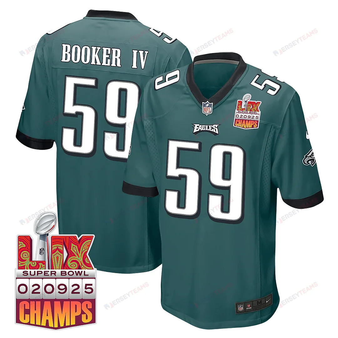 Zennovawear Thomas Booker IV 59 Philadelphia Eagles Super Bowl LIX Champions Patch Game Men Jersey - Midnight Green