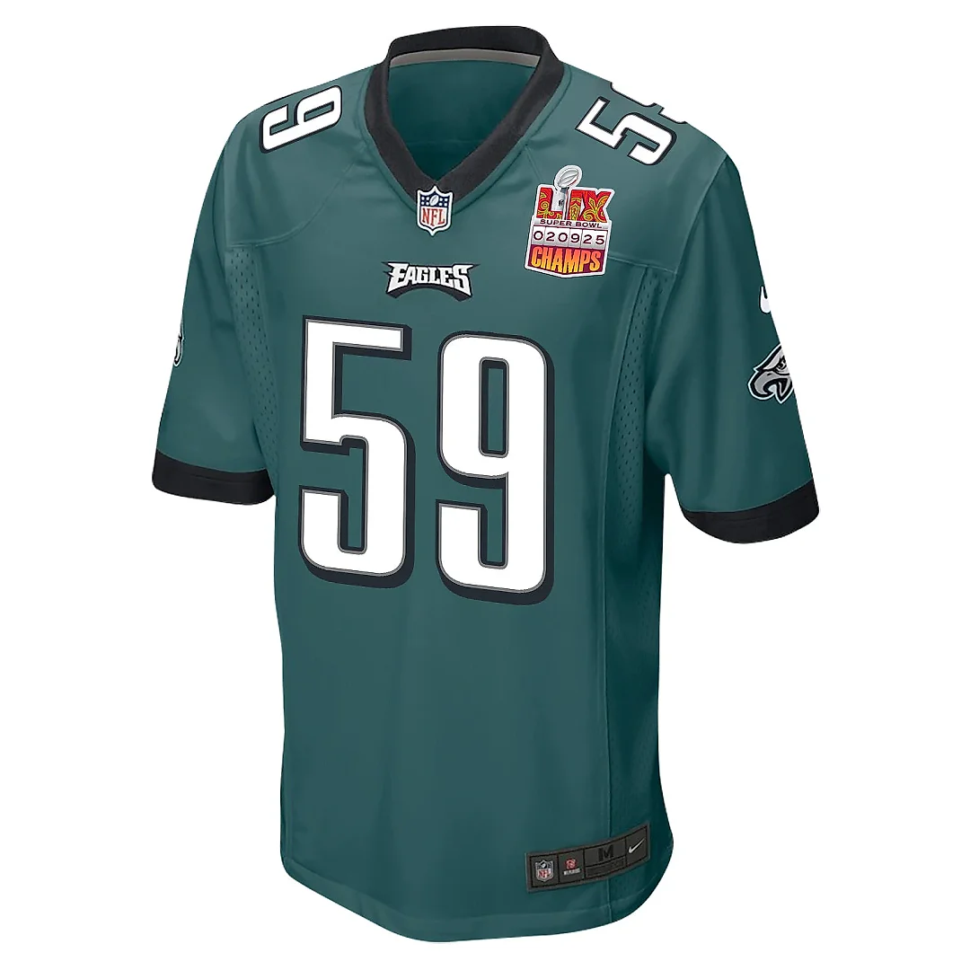 Zennovawear Thomas Booker IV 59 Philadelphia Eagles Super Bowl LIX Champions Patch Game Men Jersey - Midnight Green