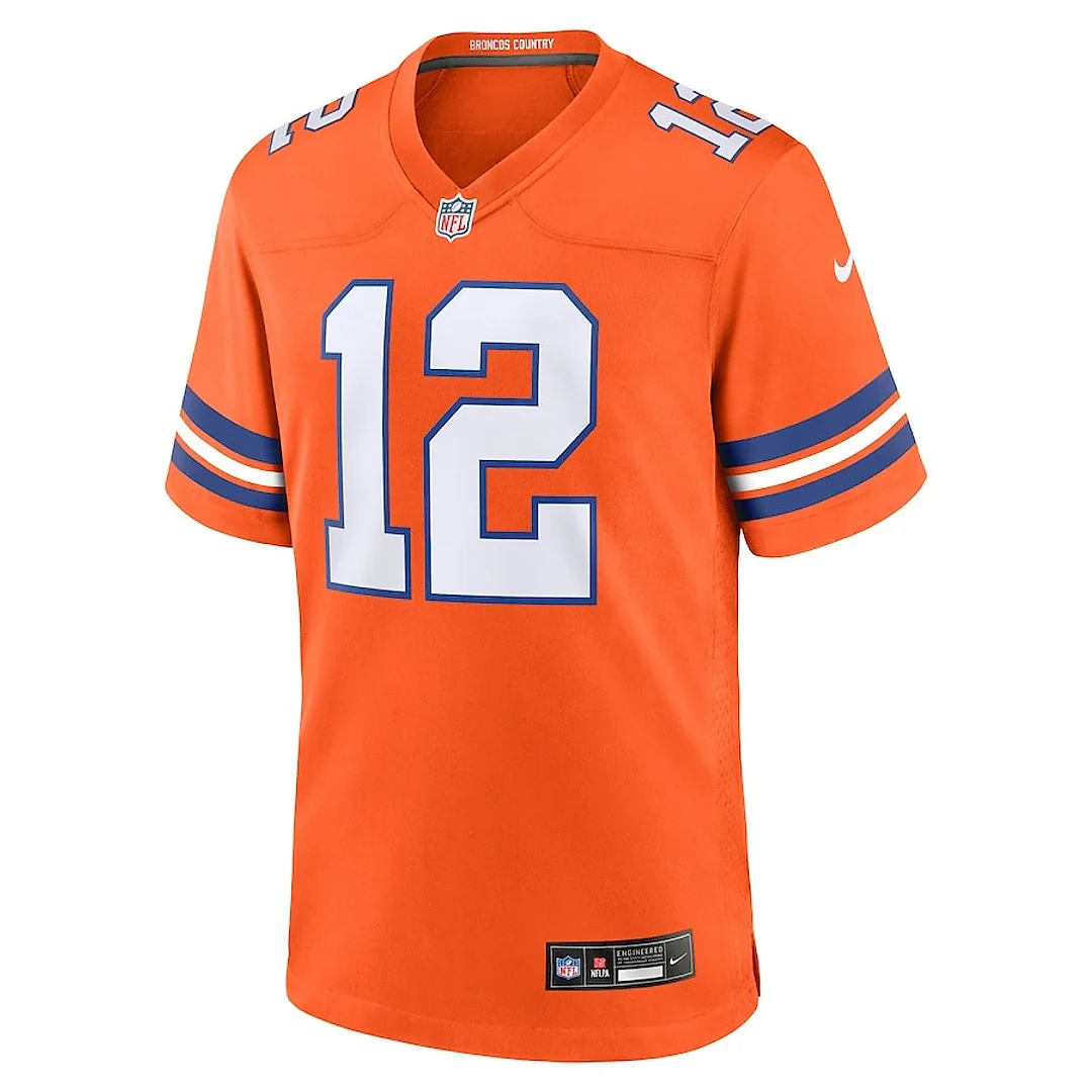 Zennovawear Tim Patrick 12 Denver Broncos Mile High Collection 1977 Throwback Player Game Men Jersey - Orange