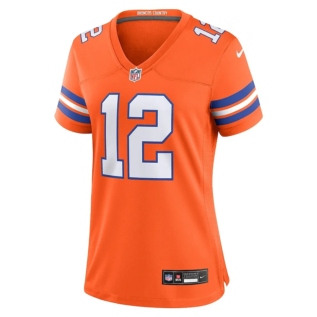 Zennovawear Tim Patrick 12 Denver Broncos Women's Mile High Collection 1977 Throwback Player Game Jersey - Orange