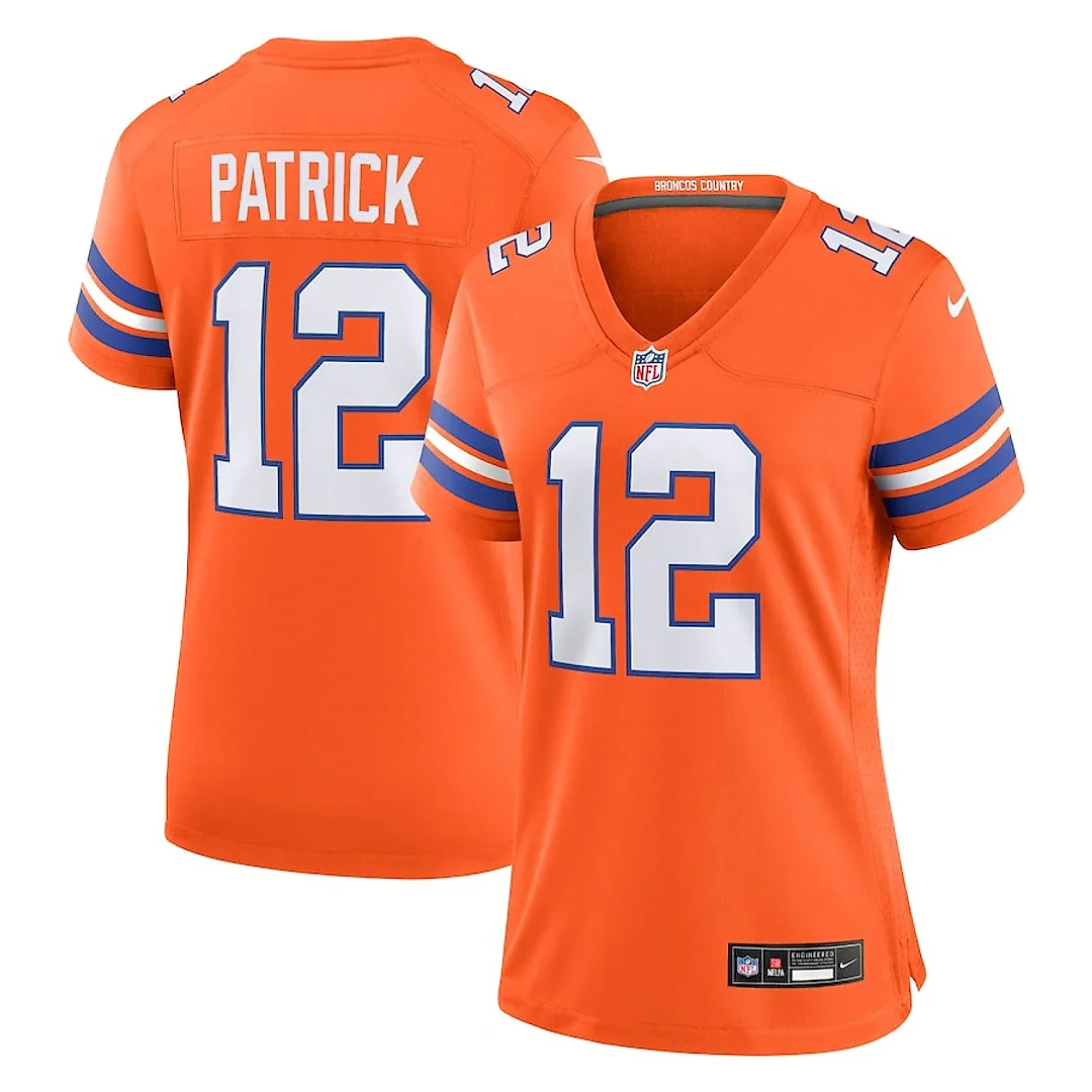 Zennovawear Tim Patrick 12 Denver Broncos Women's Mile High Collection 1977 Throwback Player Game Jersey - Orange