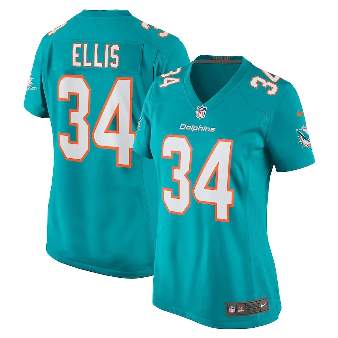 Zennovawear Tino Ellis 34 Miami Dolphins Women Home Game Jersey - Aqua