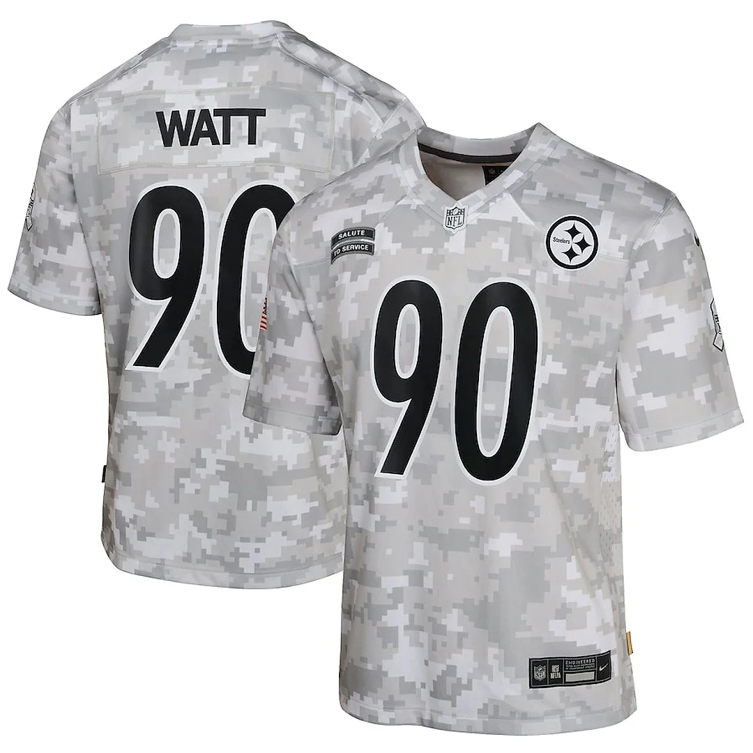 Zennovawear T.J. Watt 90 Pittsburgh Steelers 2024 Salute to Service Game YOUTH Jersey - Arctic Camo