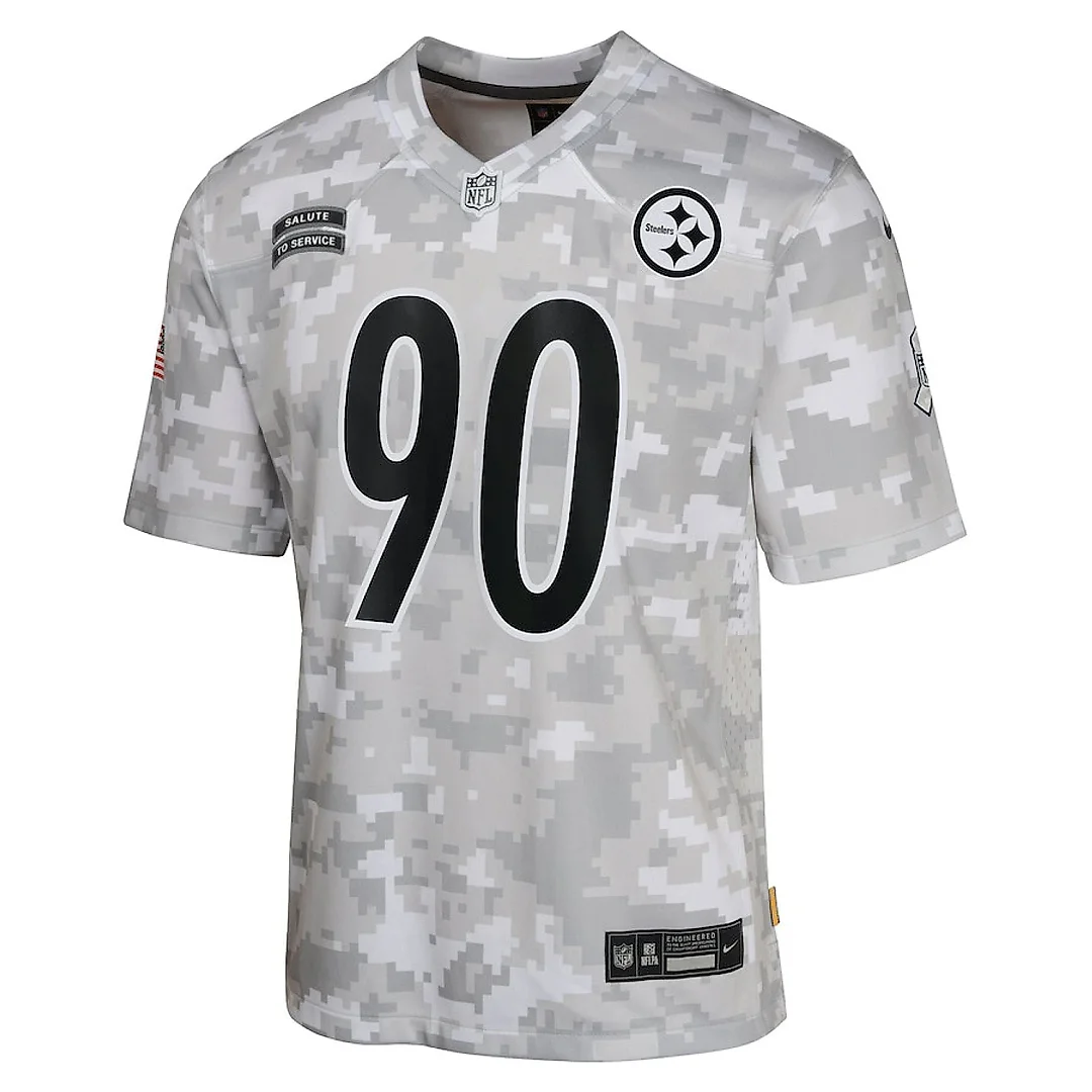 Zennovawear T.J. Watt 90 Pittsburgh Steelers 2024 Salute to Service Game YOUTH Jersey - Arctic Camo