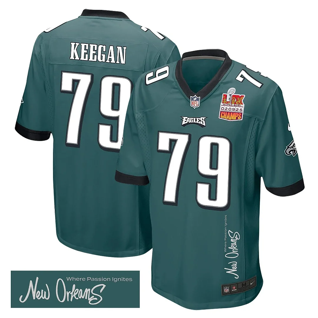 Zennovawear Trevor Keegan 79 Philadelphia Eagles Super Bowl LIX Champions Patch 'New Orleans - Where Passion Ignites' EMBROIDERED Game Men Jersey...