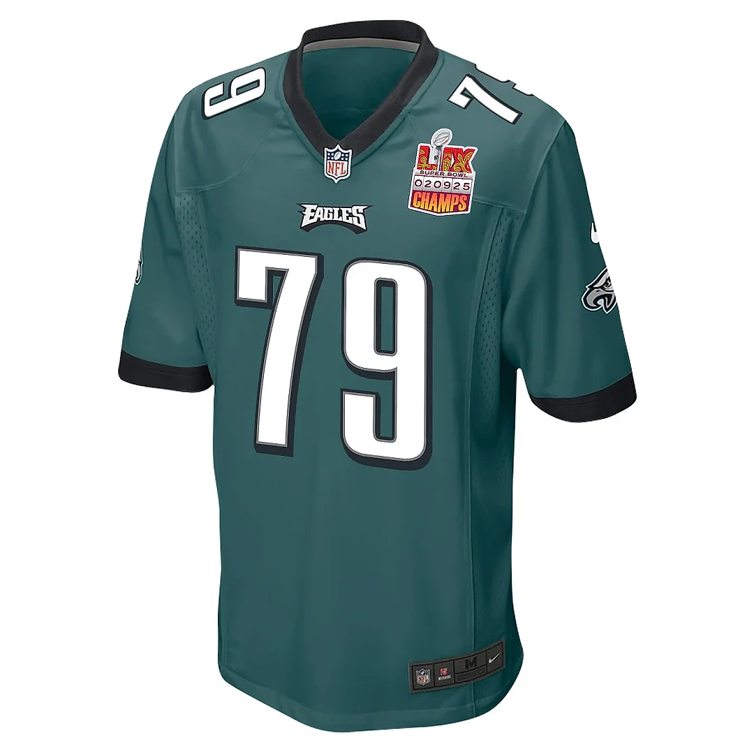 Zennovawear Trevor Keegan 79 Philadelphia Eagles Super Bowl LIX Champions Patch Game Men Jersey - Midnight Green