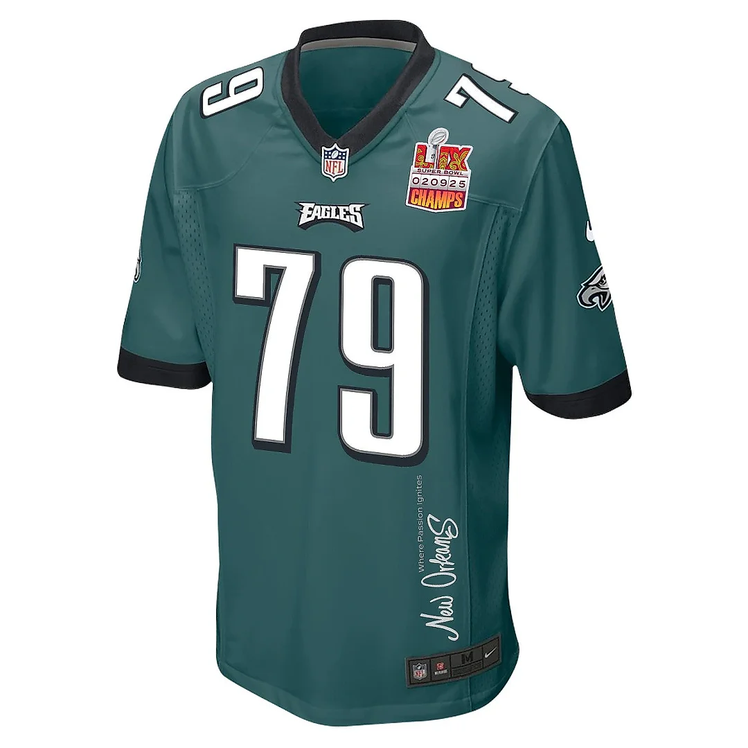 Zennovawear Trevor Keegan 79 Philadelphia Eagles Super Bowl LIX Champions Patch 'New Orleans - Where Passion Ignites' EMBROIDERED Game Men Jersey...