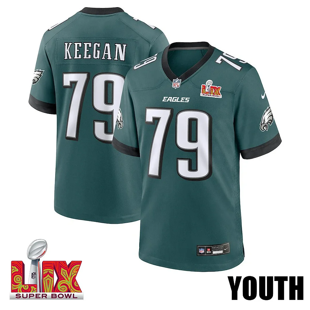 Zennovawear Trevor Keegan 79 Philadelphia Eagles Super Bowl LIX YOUTH Jersey - Midnight Green