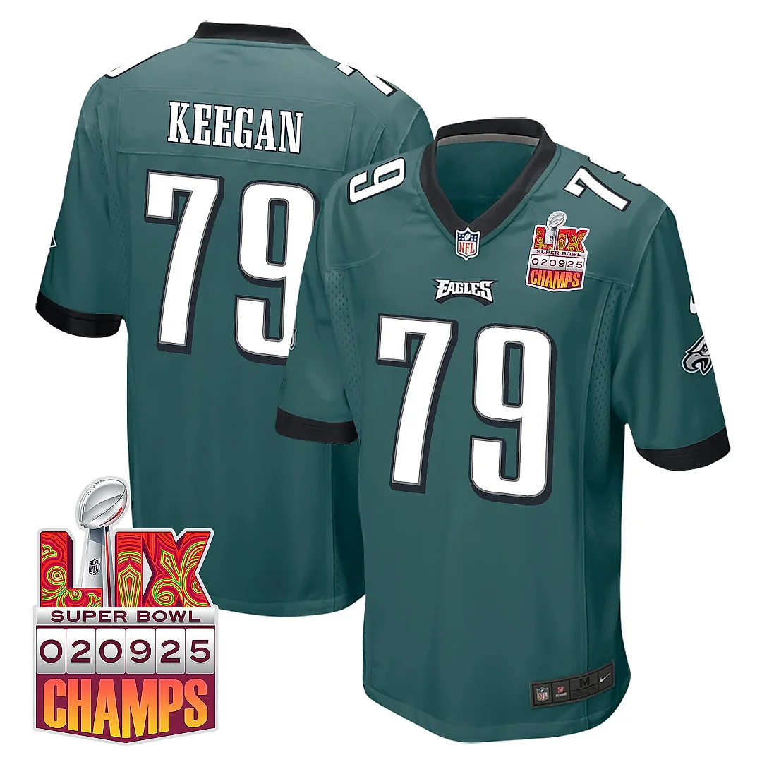 Zennovawear Trevor Keegan 79 Philadelphia Eagles Super Bowl LIX Champions Patch Game Men Jersey - Midnight Green
