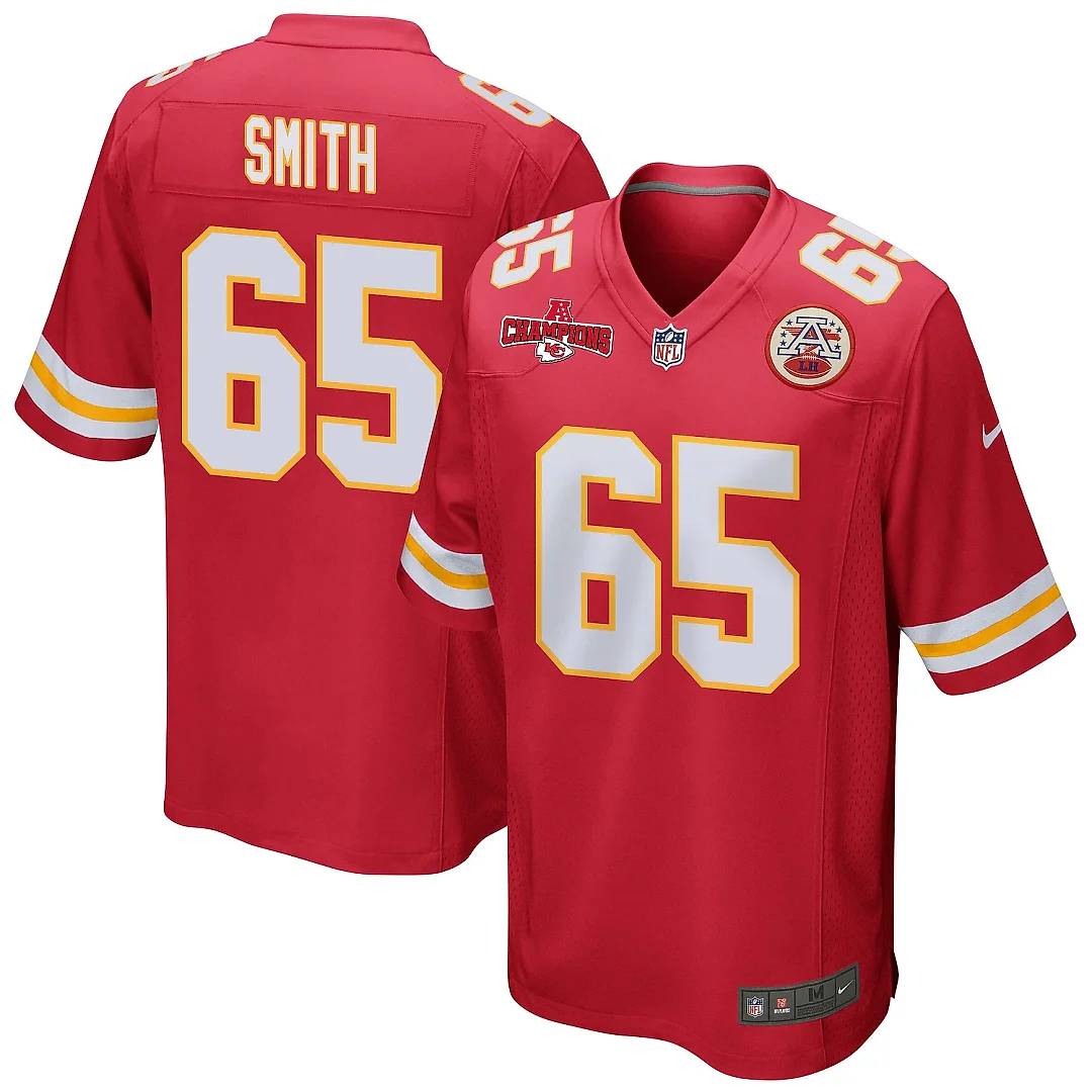 Zennovawear Trey Smith 65 Kansas City Chiefs AFC Champions Patch Game Men Jersey - Red