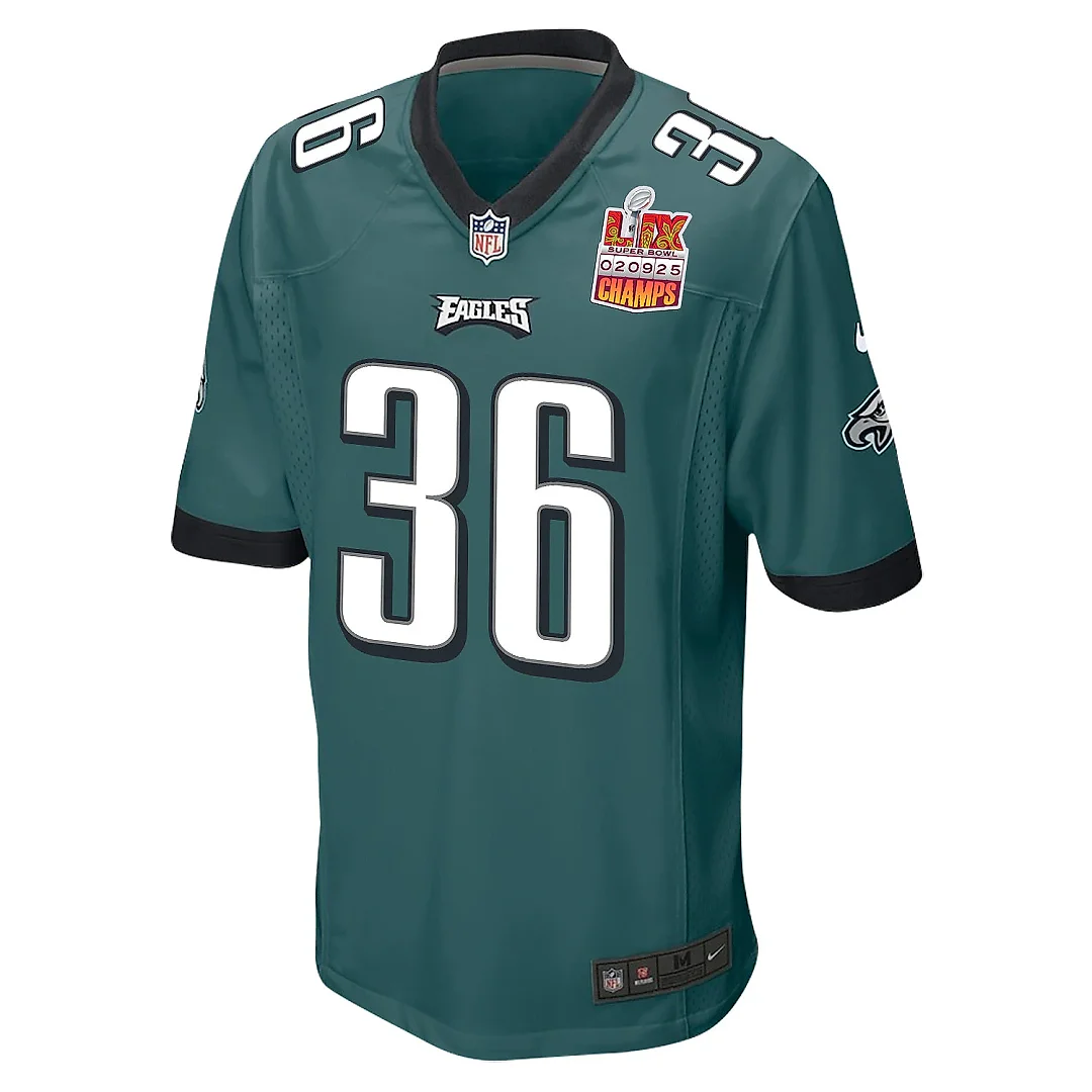 Zennovawear Tristin McCollum 36 Philadelphia Eagles Super Bowl LIX Champions Patch Game Men Jersey - Midnight Green