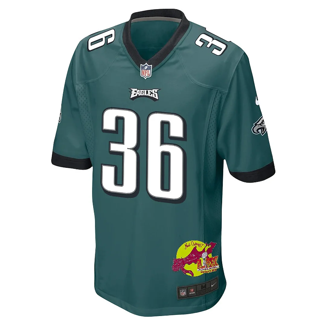 Zennovawear Tristin McCollum 36 Philadelphia Eagles Super Bowl LIX New Orleans Patch Game Men Jersey - Midnight Green