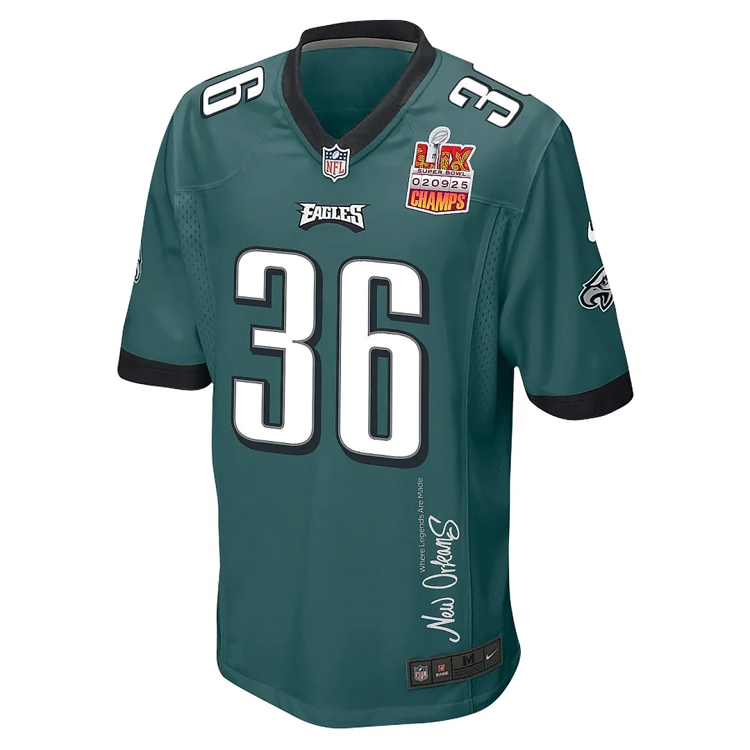 Zennovawear Tristin McCollum 36 Philadelphia Eagles Super Bowl LIX Champions Patch 'New Orleans - Where Legends Are Made' EMBROIDERED Game Men...