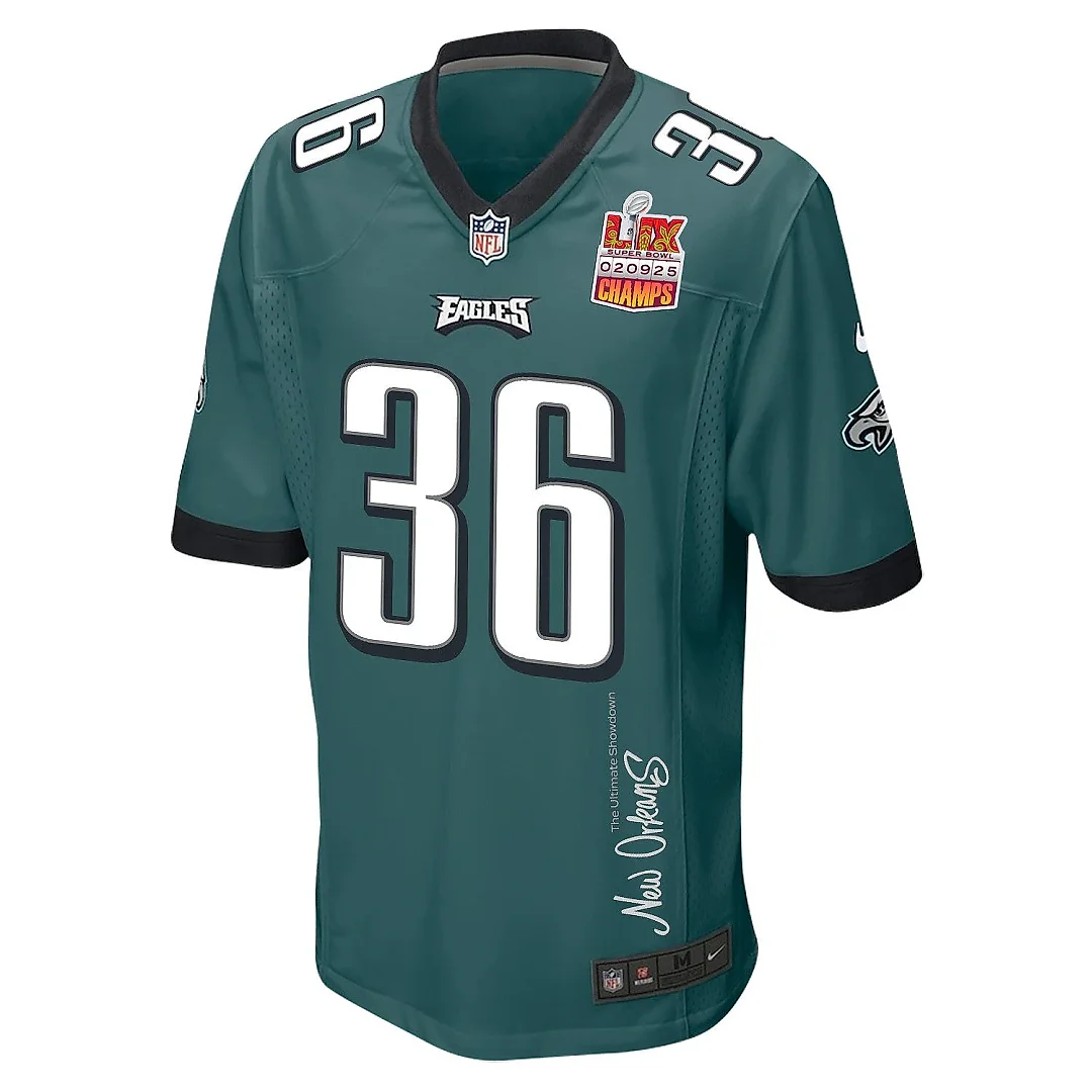 Zennovawear Tristin McCollum 36 Philadelphia Eagles Super Bowl LIX Champions Patch 'New Orleans - The Ultimate Showdown' EMBROIDERED Game Men...
