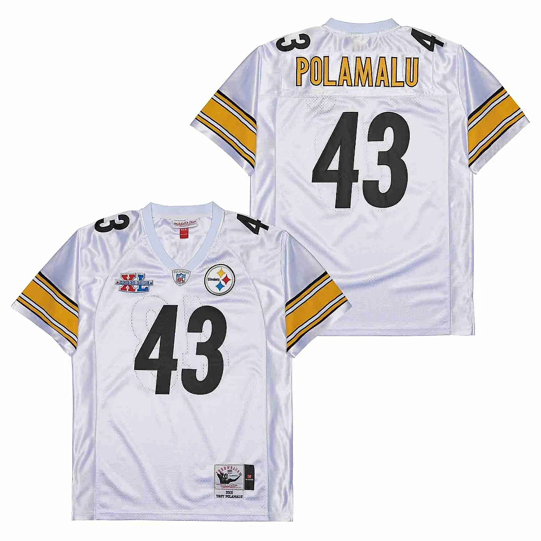 Zennovawear Troy Polamalu 43 Pittsburgh Steelers Super Bowl XL Retro Throwback Men Jersey - White