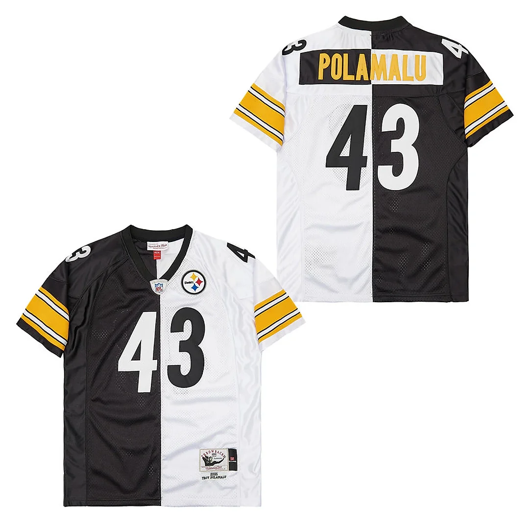 Zennovawear Troy Polamalu 43 Pittsburgh Steelers Two-Toned Retro Throwback Men Jersey - Black/White
