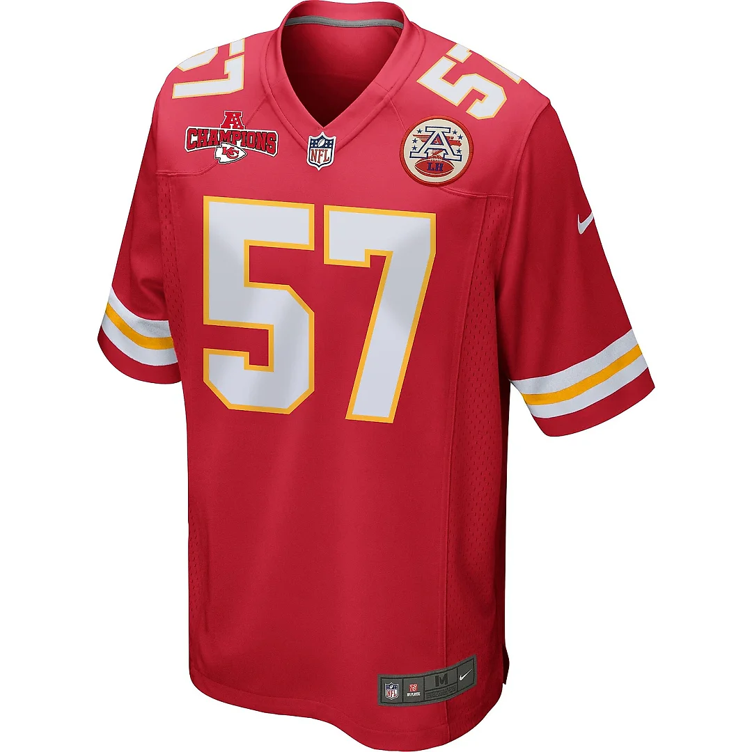 Zennovawear Truman Jones 57 Kansas City Chiefs AFC Champions Patch Game Men Jersey - Red