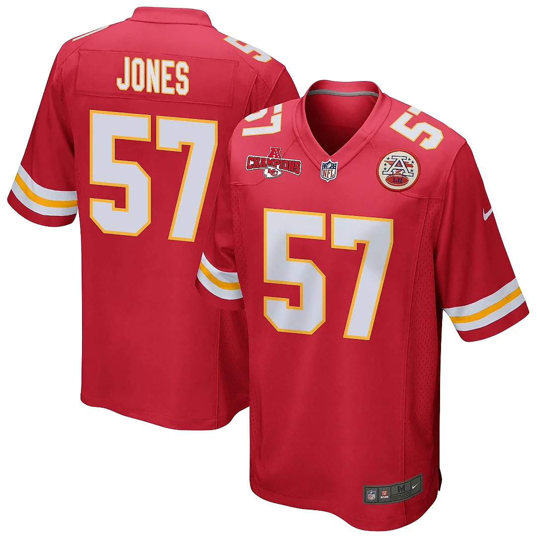Zennovawear Truman Jones 57 Kansas City Chiefs AFC Champions Patch Game Men Jersey - Red