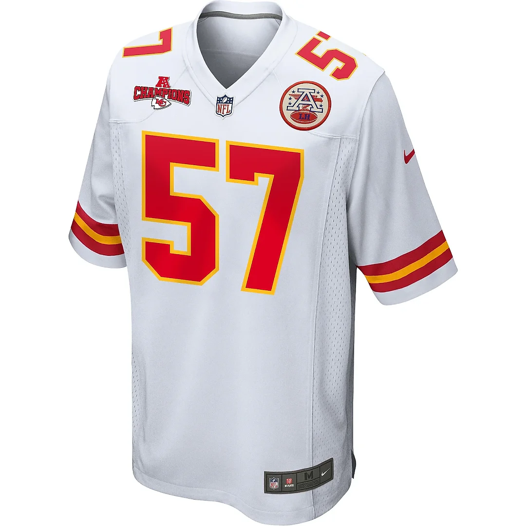 Zennovawear Truman Jones 57 Kansas City Chiefs AFC Champions Patch Game Men Jersey - White