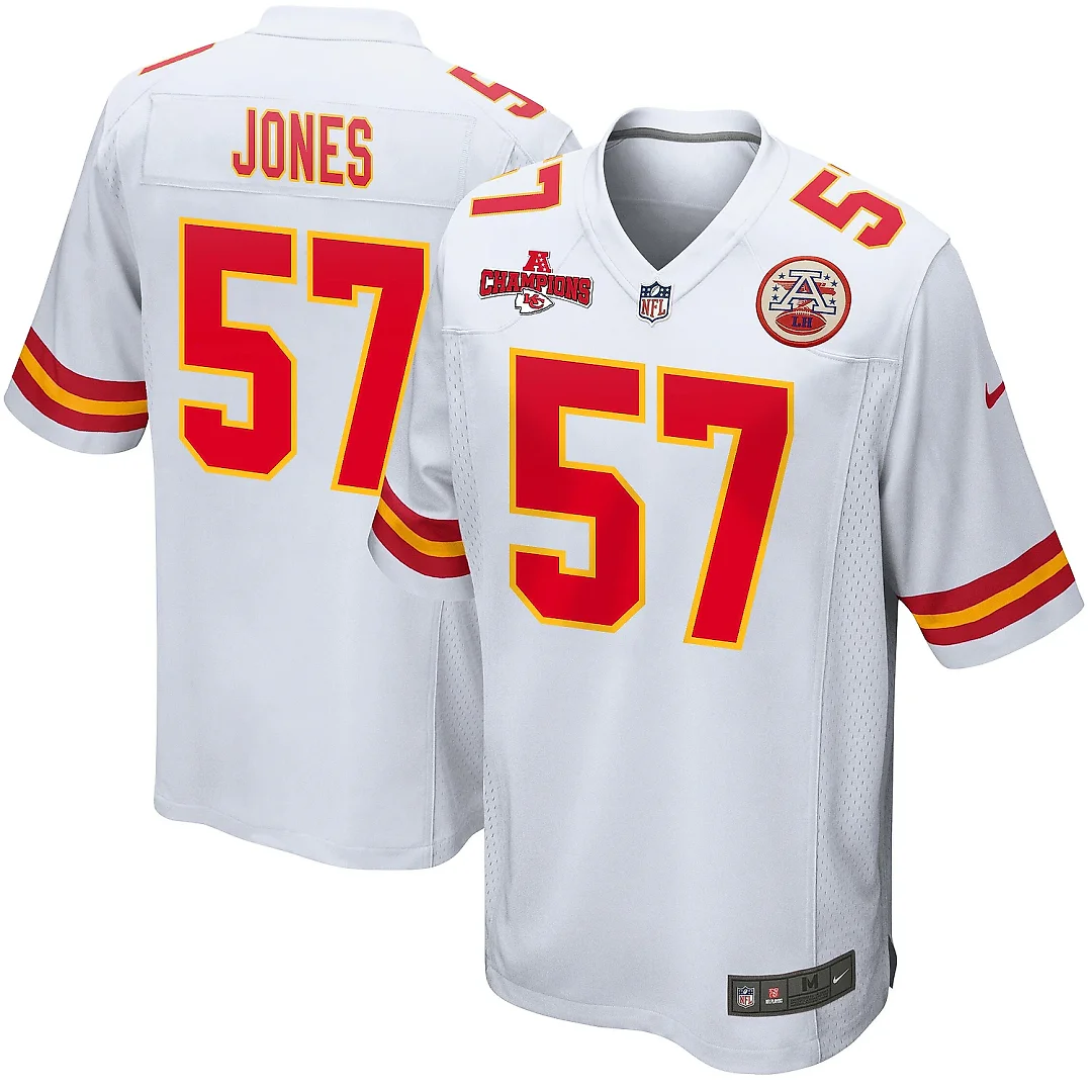 Zennovawear Truman Jones 57 Kansas City Chiefs AFC Champions Patch Game Men Jersey - White